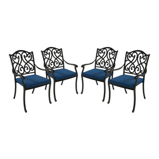 4 Piece Cast Aluminum Outdoor Dining Chairs with Cushion