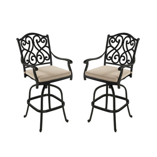 Set of 2 Patio Dining Chairs, Cast Aluminum Frame with Removable Olefin Cushion, 360° Swivel