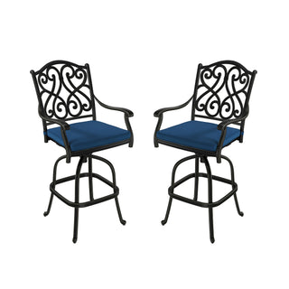 Set of 2 Patio Dining Chairs, Cast Aluminum Frame with Removable Olefin Cushion, 360° Swivel