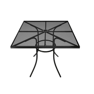 36" Square Black Steel Mesh Outdoor Dining Table with Umbrella Hole for Patio, Deck & Garden – Durable & Space-Saving
