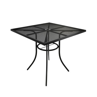 36" Square Black Steel Mesh Outdoor Dining Table with Umbrella Hole for Patio, Deck & Garden – Durable & Space-Saving