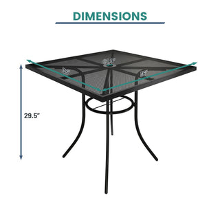 36" Square Black Steel Mesh Outdoor Dining Table with Umbrella Hole for Patio, Deck & Garden – Durable & Space-Saving