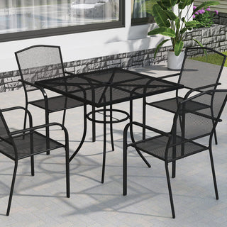 36" Square Black Steel Mesh Outdoor Dining Table with Umbrella Hole for Patio, Deck & Garden – Durable & Space-Saving
