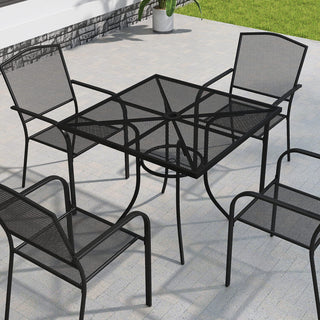 36" Square Black Steel Mesh Outdoor Dining Table with Umbrella Hole for Patio, Deck & Garden – Durable & Space-Saving