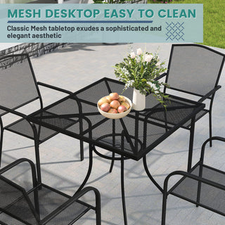 36" Square Black Steel Mesh Outdoor Dining Table with Umbrella Hole for Patio, Deck & Garden – Durable & Space-Saving