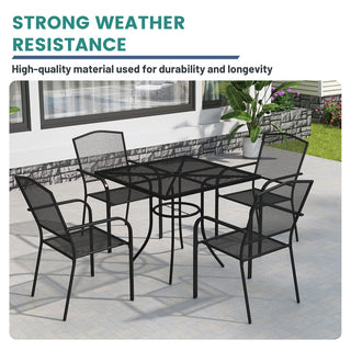 36" Square Black Steel Mesh Outdoor Dining Table with Umbrella Hole for Patio, Deck & Garden – Durable & Space-Saving