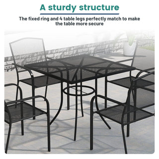36" Square Black Steel Mesh Outdoor Dining Table with Umbrella Hole for Patio, Deck & Garden – Durable & Space-Saving