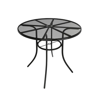 36-Inch Black Steel Mesh Outdoor Round Patio Dining Table with Umbrella Hole for Deck, Lawn & Garden