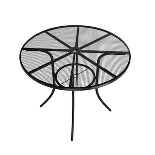 36-Inch Black Steel Mesh Outdoor Round Patio Dining Table with Umbrella Hole for Deck, Lawn & Garden