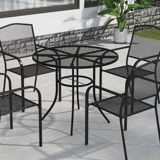 36-Inch Black Steel Mesh Outdoor Round Patio Dining Table with Umbrella Hole for Deck, Lawn & Garden