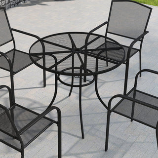 36-Inch Black Steel Mesh Outdoor Round Patio Dining Table with Umbrella Hole for Deck, Lawn & Garden