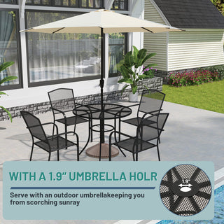 36-Inch Black Steel Mesh Outdoor Round Patio Dining Table with Umbrella Hole for Deck, Lawn & Garden