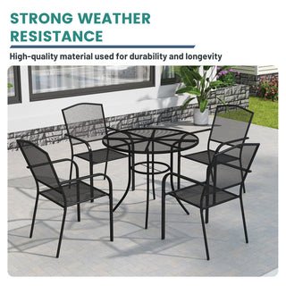 36-Inch Black Steel Mesh Outdoor Round Patio Dining Table with Umbrella Hole for Deck, Lawn & Garden