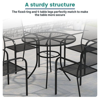 36-Inch Black Steel Mesh Outdoor Round Patio Dining Table with Umbrella Hole for Deck, Lawn & Garden