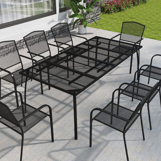 78.7" Rectangular Metal Outdoor Dining Table in Black for Patio, Deck & Backyard – Heavy-Duty & Weather-Resistant