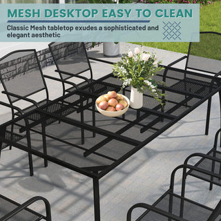 78.7" Rectangular Metal Outdoor Dining Table in Black for Patio, Deck & Backyard – Heavy-Duty & Weather-Resistant