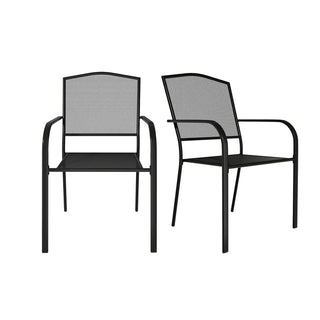 2-Piece Black Steel Mesh Outdoor Dining Chairs for Patio, Deck & Garden – Weather-Resistant, Stackable