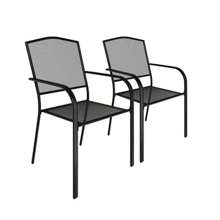 2-Piece Black Steel Mesh Outdoor Dining Chairs for Patio, Deck & Garden – Weather-Resistant, Stackable