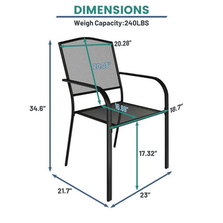 2-Piece Black Steel Mesh Outdoor Dining Chairs for Patio, Deck & Garden – Weather-Resistant, Stackable