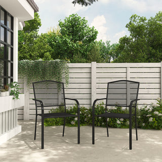 2-Piece Black Steel Mesh Outdoor Dining Chairs for Patio, Deck & Garden – Weather-Resistant, Stackable