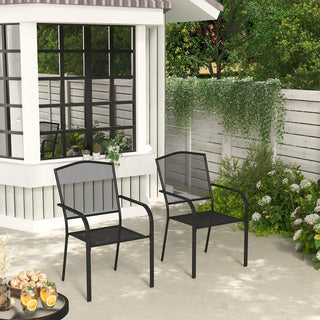 2-Piece Black Steel Mesh Outdoor Dining Chairs for Patio, Deck & Garden – Weather-Resistant, Stackable