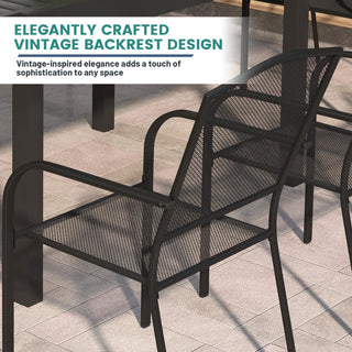 2-Piece Black Steel Mesh Outdoor Dining Chairs for Patio, Deck & Garden – Weather-Resistant, Stackable
