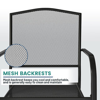 2-Piece Black Steel Mesh Outdoor Dining Chairs for Patio, Deck & Garden – Weather-Resistant, Stackable