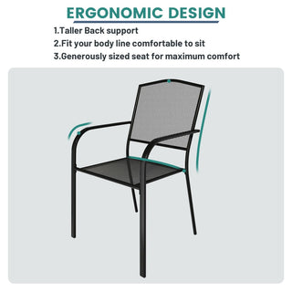 2-Piece Black Steel Mesh Outdoor Dining Chairs for Patio, Deck & Garden – Weather-Resistant, Stackable
