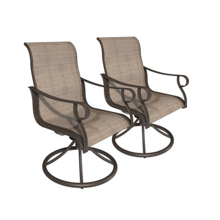 Mondawe 2-Piece Outdoor Swivel Dining Chairs, Steel Frame Textilene Patio Chairs with 360° Rotation for Deck, Lawn & Garden – Brown