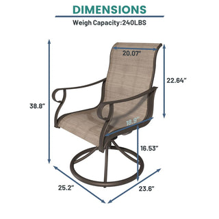 Mondawe 2-Piece Outdoor Swivel Dining Chairs, Steel Frame Textilene Patio Chairs with 360° Rotation for Deck, Lawn & Garden – Brown