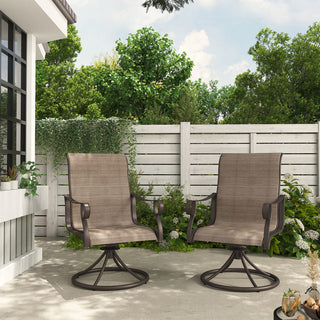 Mondawe 2-Piece Outdoor Swivel Dining Chairs, Steel Frame Textilene Patio Chairs with 360° Rotation for Deck, Lawn & Garden – Brown