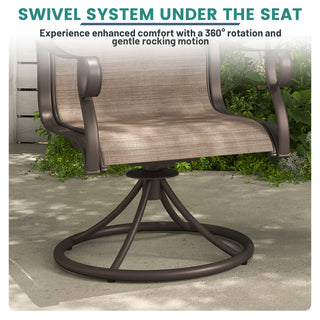 Mondawe 2-Piece Outdoor Swivel Dining Chairs, Steel Frame Textilene Patio Chairs with 360° Rotation for Deck, Lawn & Garden – Brown