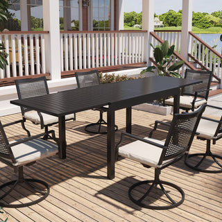 Aluminum Extendable Dining Table for 6–10 People – Slatted Top Outdoor Patio Table, Rust-Resistant & Easy Assembly