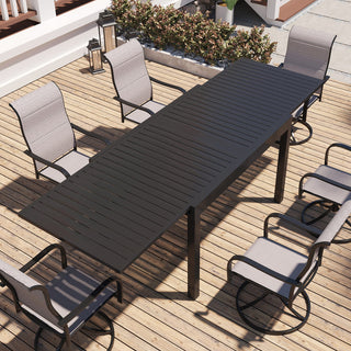 Aluminum Extendable Dining Table for 6–10 People – Slatted Top Outdoor Patio Table, Rust-Resistant & Easy Assembly