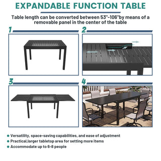 Aluminum Extendable Dining Table for 6–10 People – Slatted Top Outdoor Patio Table, Rust-Resistant & Easy Assembly