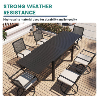 Aluminum Extendable Dining Table for 6–10 People – Slatted Top Outdoor Patio Table, Rust-Resistant & Easy Assembly