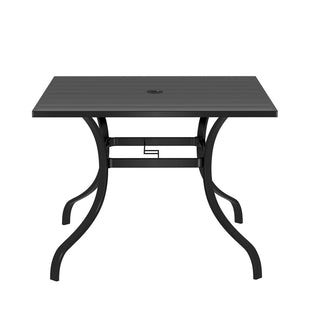 36.42-Inch Square Black Steel Outdoor Dining Table with Umbrella Hole – Patio Table for Deck, Lawn & Garden