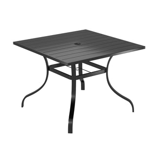36.42-Inch Square Black Steel Outdoor Dining Table with Umbrella Hole – Patio Table for Deck, Lawn & Garden