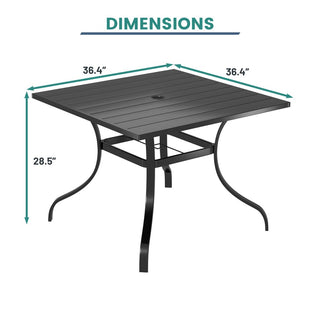 36.42-Inch Square Black Steel Outdoor Dining Table with Umbrella Hole – Patio Table for Deck, Lawn & Garden