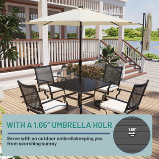36.42-Inch Square Black Steel Outdoor Dining Table with Umbrella Hole – Patio Table for Deck, Lawn & Garden