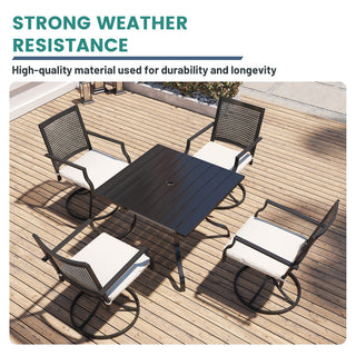 36.42-Inch Square Black Steel Outdoor Dining Table with Umbrella Hole – Patio Table for Deck, Lawn & Garden