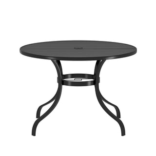 40-Inch Round Black Steel Outdoor Dining Table with Umbrella Hole – Patio Table for Deck, Lawn & Garden