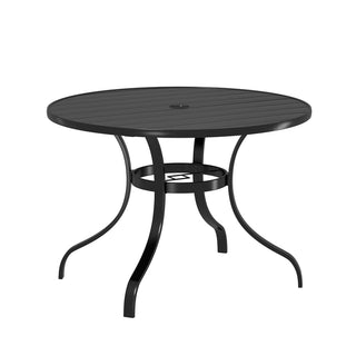 40-Inch Round Black Steel Outdoor Dining Table with Umbrella Hole – Patio Table for Deck, Lawn & Garden