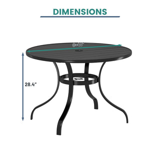 40-Inch Round Black Steel Outdoor Dining Table with Umbrella Hole – Patio Table for Deck, Lawn & Garden