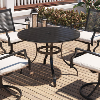 40-Inch Round Black Steel Outdoor Dining Table with Umbrella Hole – Patio Table for Deck, Lawn & Garden