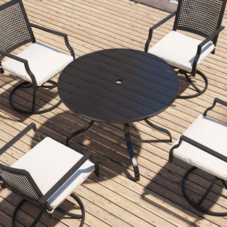 40-Inch Round Black Steel Outdoor Dining Table with Umbrella Hole – Patio Table for Deck, Lawn & Garden