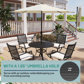40-Inch Round Black Steel Outdoor Dining Table with Umbrella Hole – Patio Table for Deck, Lawn & Garden