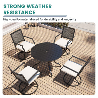 40-Inch Round Black Steel Outdoor Dining Table with Umbrella Hole – Patio Table for Deck, Lawn & Garden