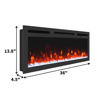 36 Inch Recessed Electric Fireplace Heater and Linear 1500W Adjustable 11 Flame