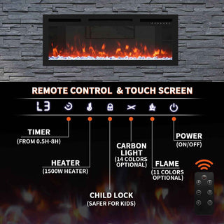 36 Inch Recessed Electric Fireplace Heater and Linear 1500W Adjustable 11 Flame